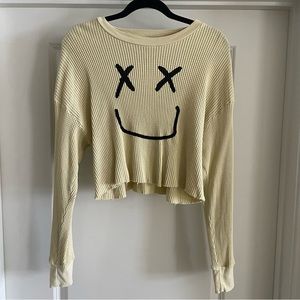 Forever 21 Cropped Long Sleeve Tee with Smiley Face (Size M)